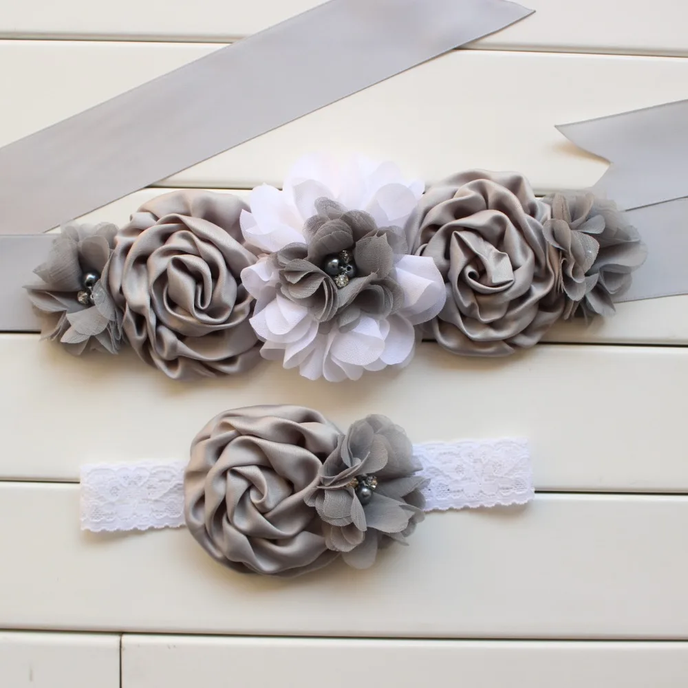Fashion Vintage Pink/ivory flower Belt,Girl Woman Sash Belt Wedding Sashes belt with flower headband 9colors Upick