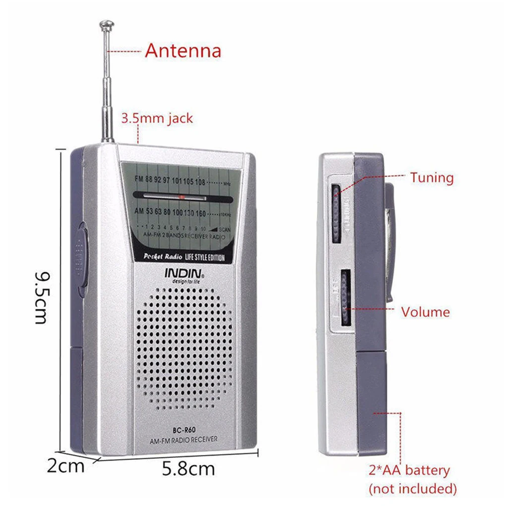 New Arrival BC-R60 Pocket Radio Telescopic Antenna Mini AM/FM 2-Band Radio World Receiver with Speaker 3.5mm Earphone Jack