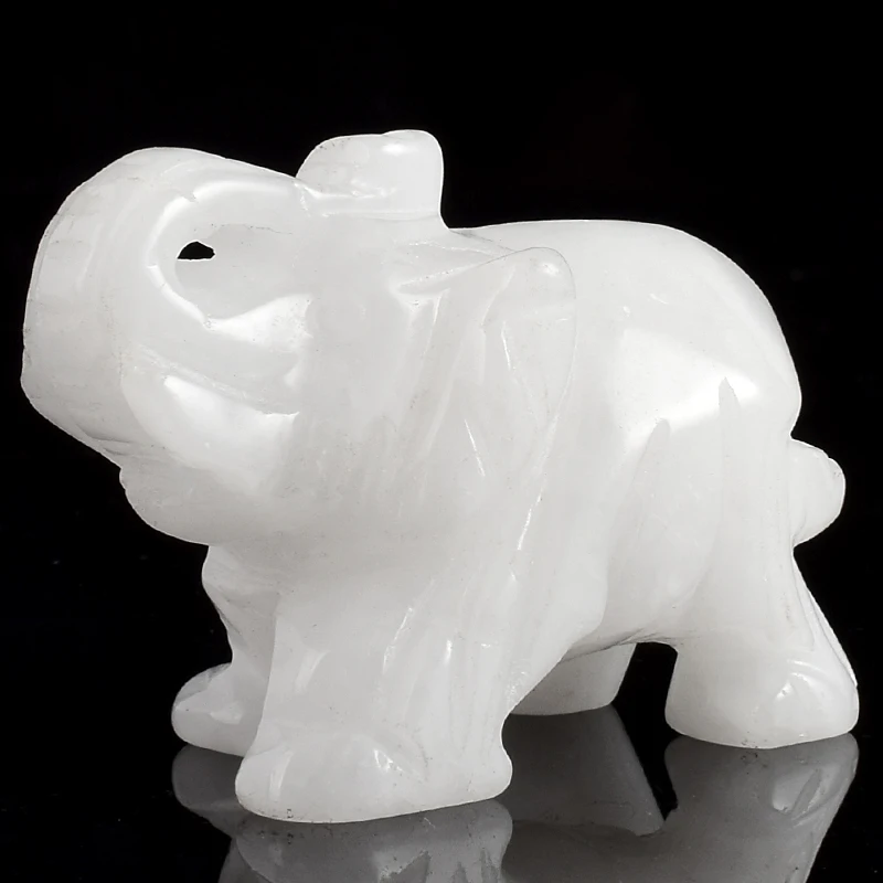 2 inch Natural White Jade Elephant Figurine Gemstone Crystal Carved