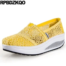 Желтая обувь на толстой резиновой подошве; обувь на плоской платформе; новейшая модель; женская обувь для фитнеса; дешевая дышащая обувь из сетчатого материала; Красивая китайская обувь в европейском стиле