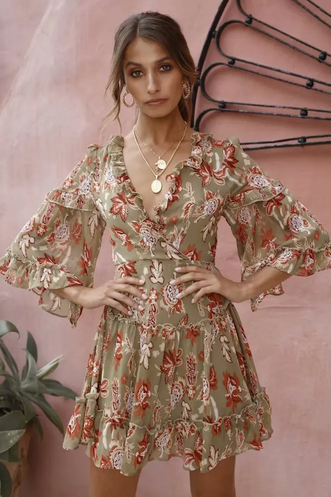 Tang Fashion Red Designer Runway Dress Women Hollow Out Ruffles Floral Print Chiffon Mini Dress Sexy Backless Deep V neck Summer Dress (7)