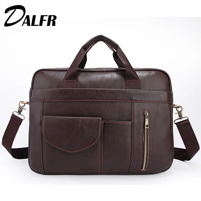 

DALFR Leather Shoulder Bag Men Fashion Briefcase 18 Inch Male Cowhide Messenger Bags Luxury Handbags Men Bags Designer