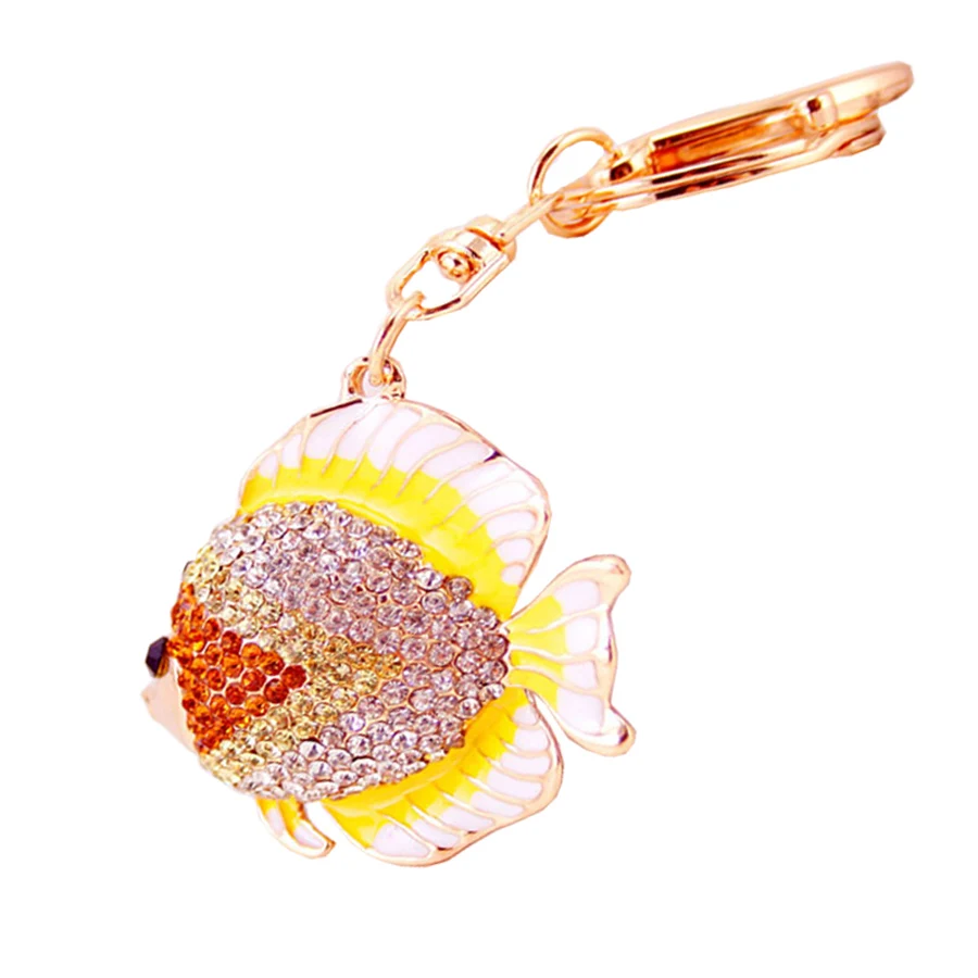 

High Quality Charm Crystal Colored Tropical Fish Pendant Keychain Keyring Bag Keyfobs Key Finder Creative Jewelry Gift R095