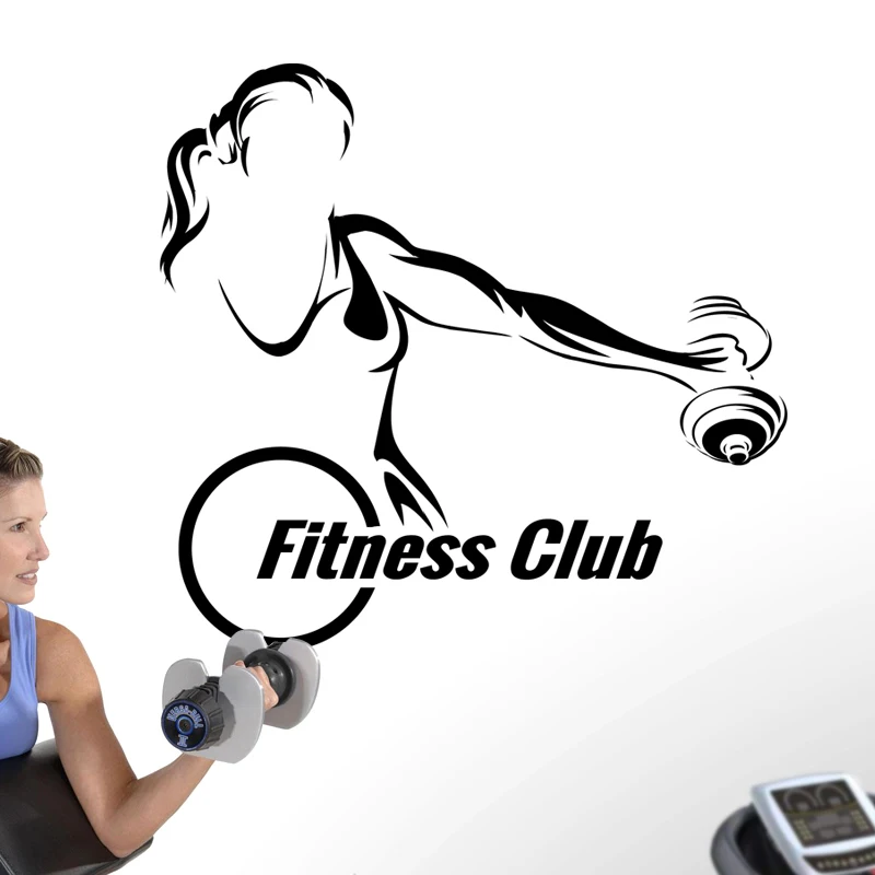 Gym Dumbbells Sticker Girl Fitness Name Crossfit Decal Body-building Posters Vinyl Wall Decals Parede Decor Gym Sticker