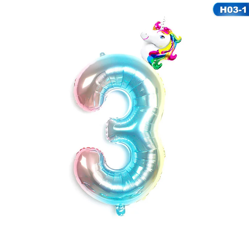 2 Pcs/set Unicorn Birthday Balloons 32inch Number Ballon Birthday Party Decorations Kids Happy Birthday Ballon Number Baloon