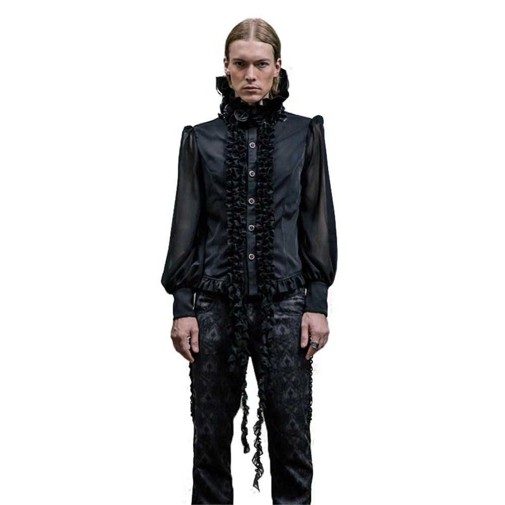 Дьявол Мода Панк готика с длинным рукавом с воротником Цветок формальная одежда мужские рубашки