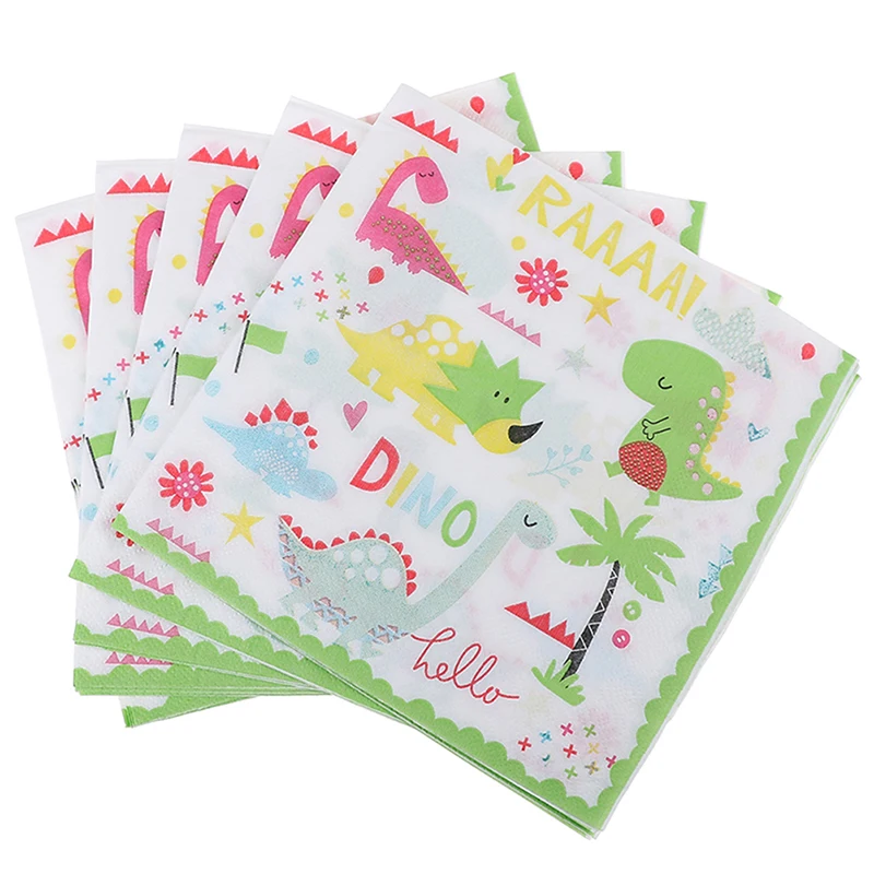 12pcs Baby Shower Supplies Dinosaur Napkin Paper Disposable Tableware