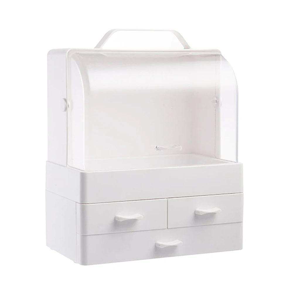 Небольшой настольный органайзер для косметики, коробка для хранения косметики с пылезащитной крышкой - Цвет: White