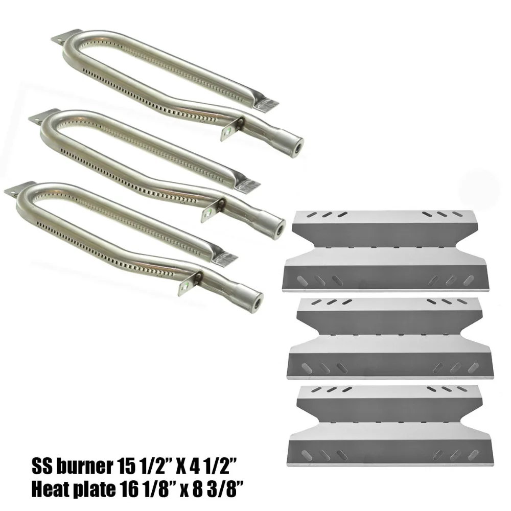 Hisencn Grill Repair Kit Replacement SS Burners and SS Heat Plates For