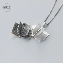 1 unid Santa Biblia Collares y Colgantes de Plata de Ley 925 | Página del Libro Encantos De Collar de Regalos Cristianos de Jesús Religiosa X467