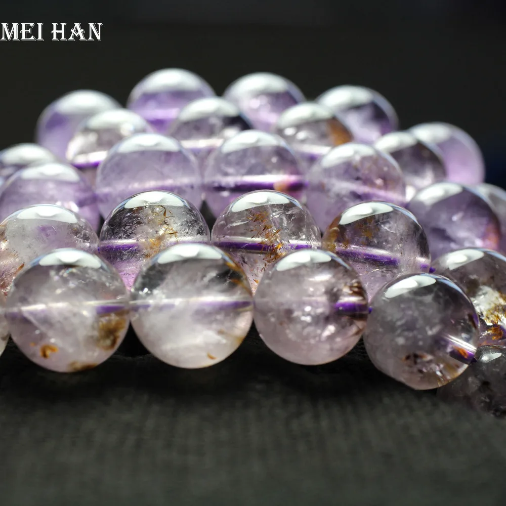 

Meihan Free shipping 13-14mm Natural grade A Cacoxenite P79 quartz smooth round beads bracelet for jewelry making design