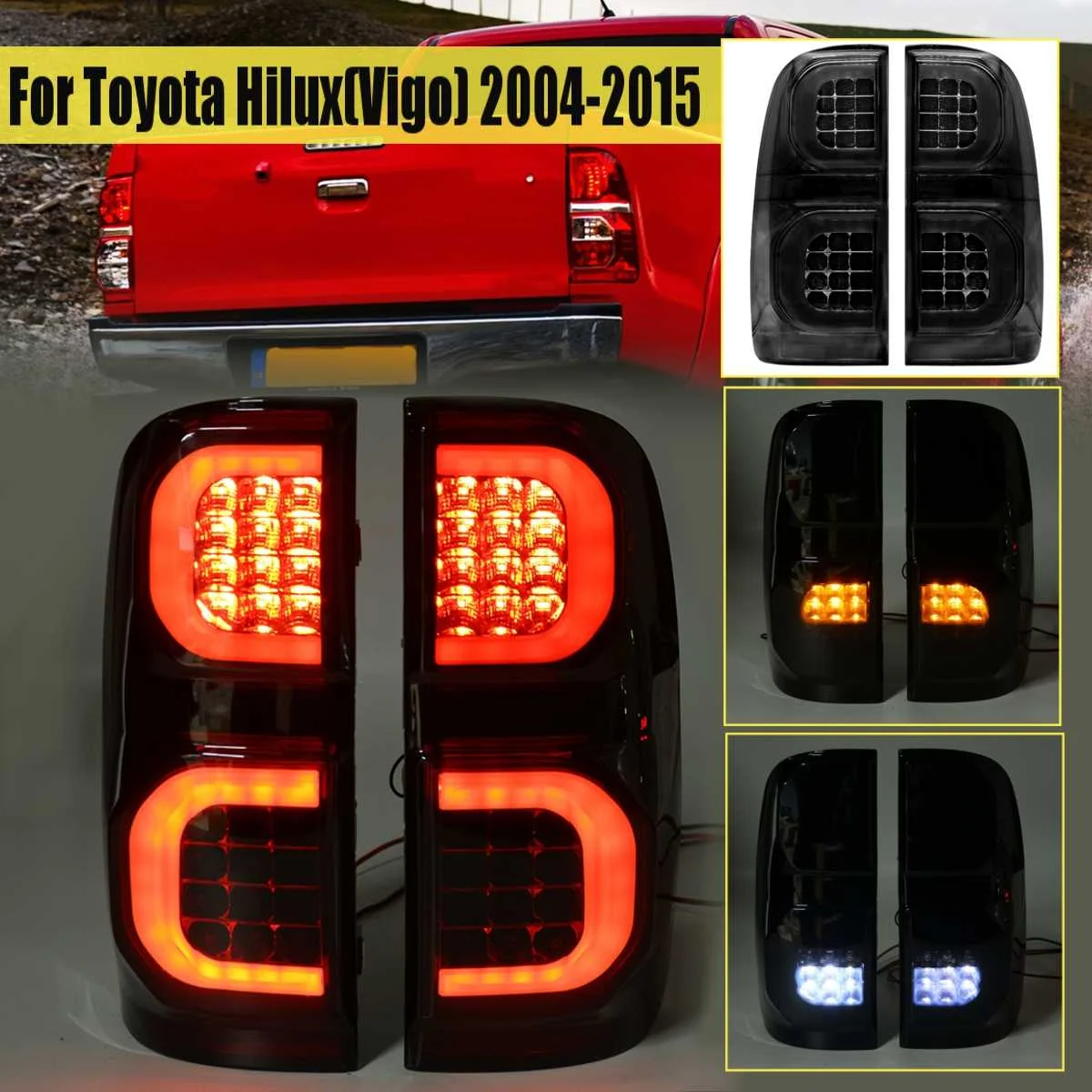 Smoke Led Tail Light For Toyota Hilux Vigo KUN26 SR SR5 Workmate 2004- Taillight Rear Reverse Brake Light Lamp Turn Signal