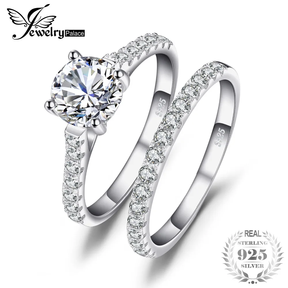 

JewelryPalace Wedding and Bridal Cubic Zirconia Solitaire Ring Set 925 Sterling Fine Jewelry For Women Birthday Present For Mom