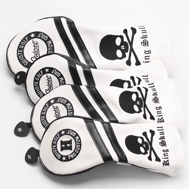 [2 Colors] KING SKULL& X-Bones Golf Woods Head Covers Driver Fairways Hybrid HeadCover Set Vintage Series 135H For Men Women