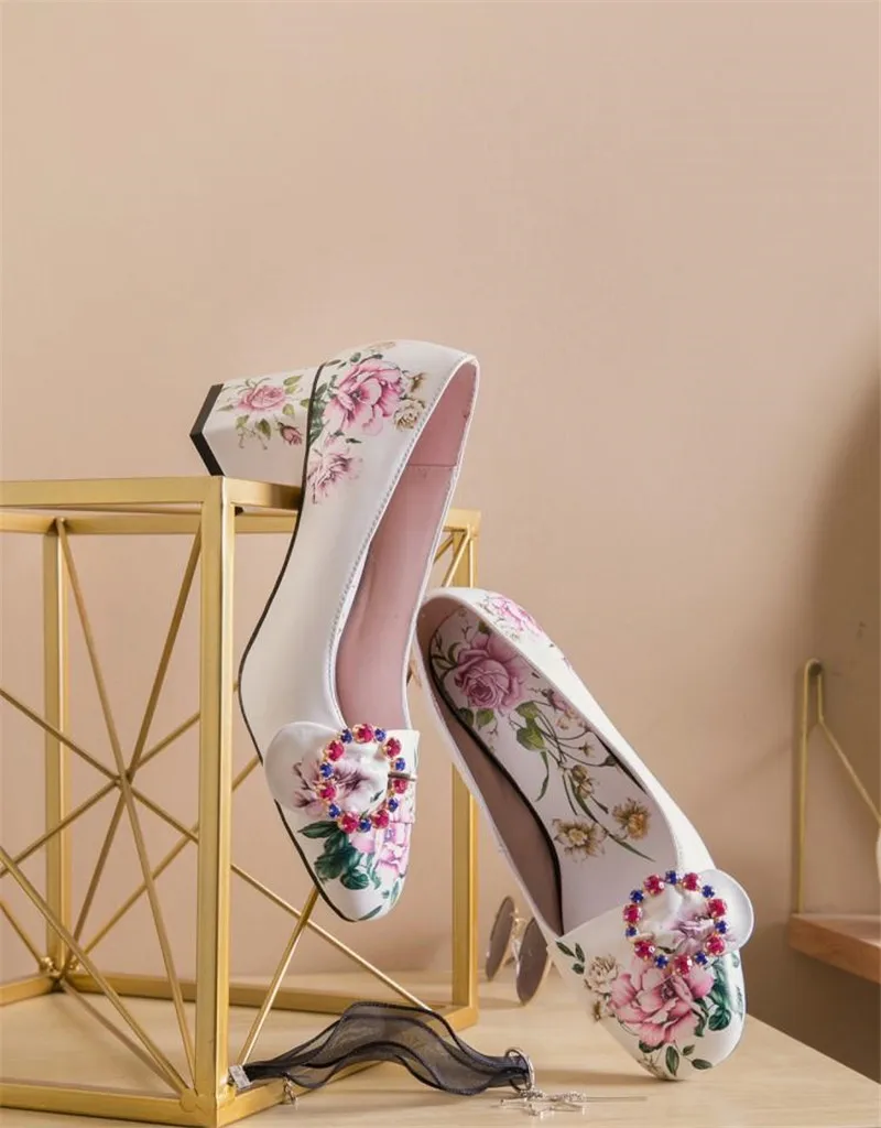 Mcacchi/обувь на высоком каблуке с цветочным принтом; женские шлепанцы; женские туфли-лодочки с пряжкой и стразами; женская свадебная обувь из натуральной кожи