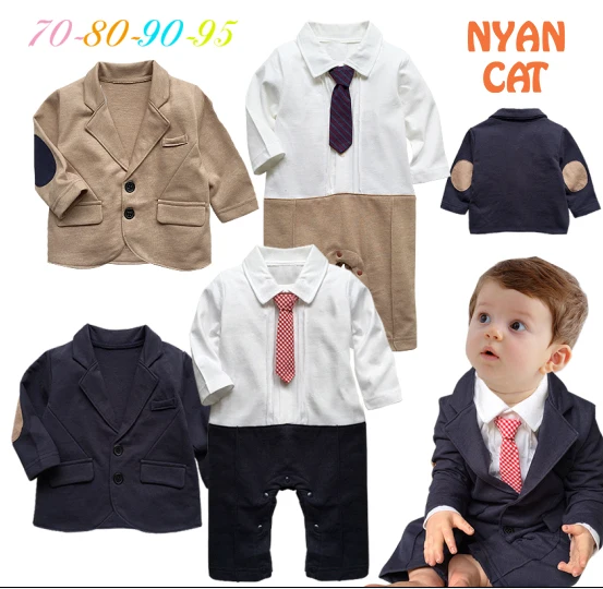 Free Shipping 4sets/lot Baby Boy’s Formal Romper with Vest in One and Coat Set