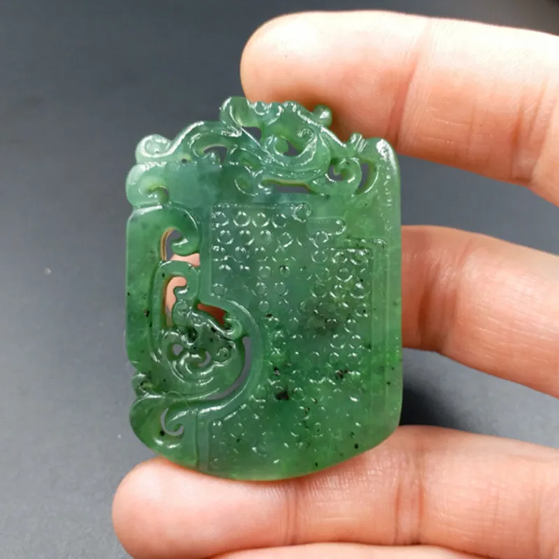 TJP natural HETIAN jade jasper ssangyong hollow out jade brand pendant
