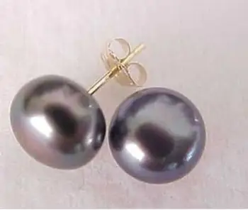 

free shipping Hot 10-11 mm Tahitian AAA Black Pearl Earrings 14k/20 SOLID GOLD