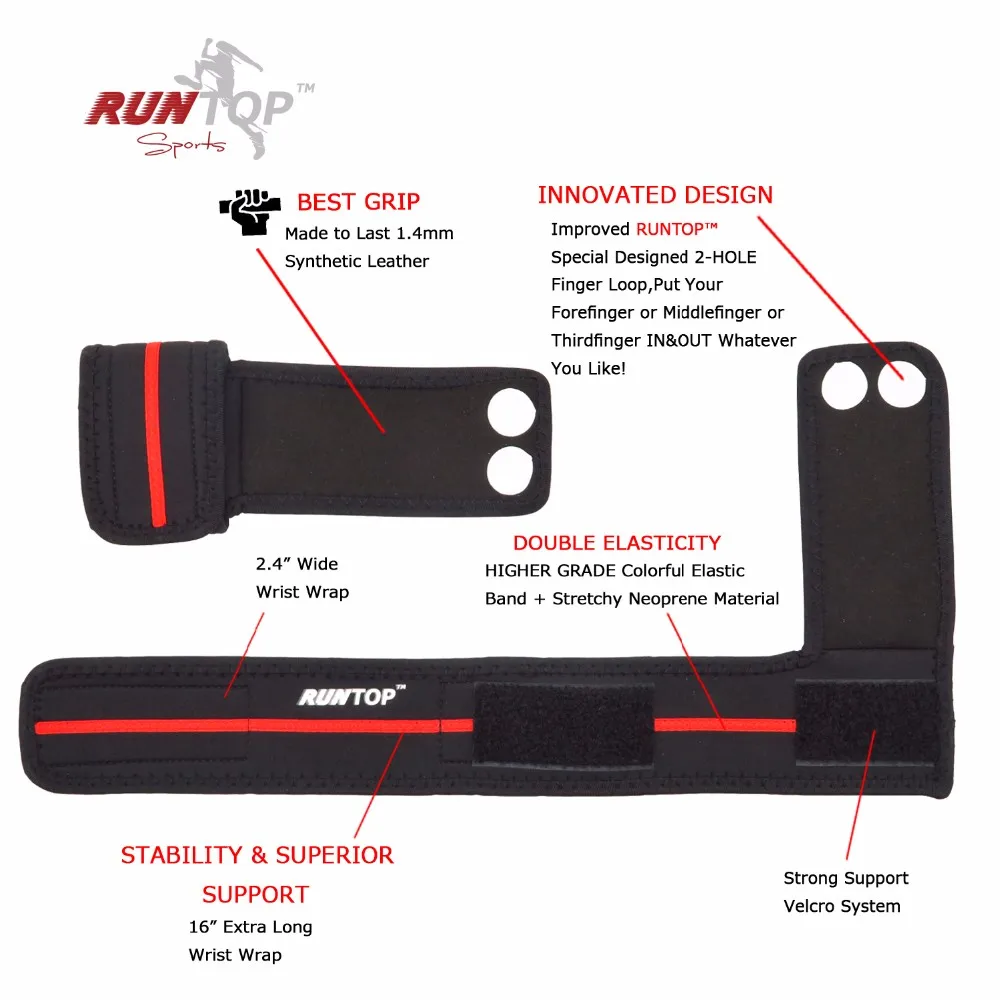 RUNTOP для тренировок в фитнес-зале поднятие тяжестей Кроссфит перчатки кожаные рукоятки коврик для защиты рук обмотка для поддержки запястья ремень скоба