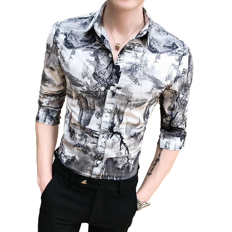 denim & flower mens shirt slim fit