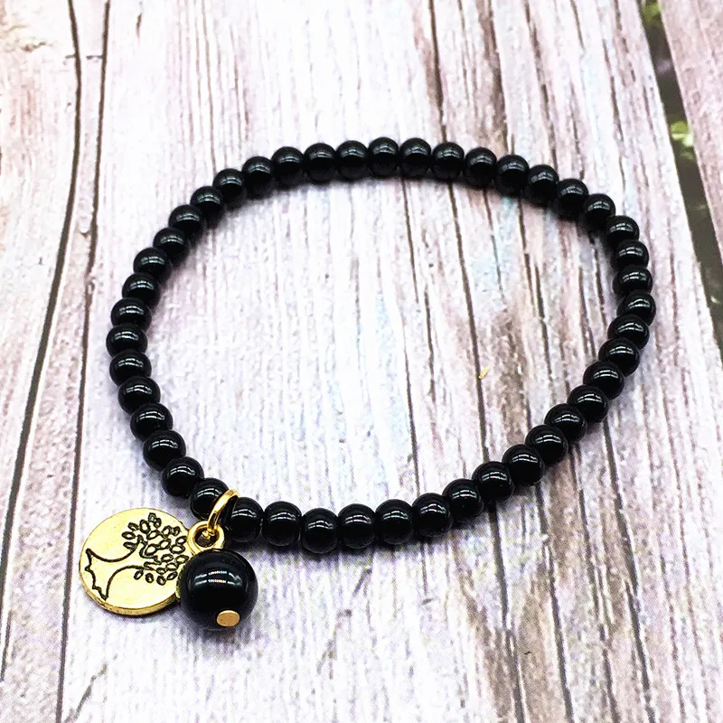 

Women Bracelet Onyx Stone 4 mm Charm Girls Bracelets 18 cm Hand Make Bead Jewelry 2019 New Hot Sale