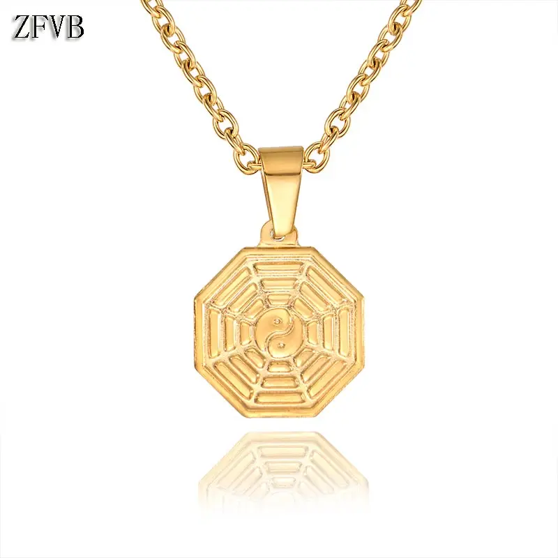 

ZFVB NEW Fashion Eight Diagrams Pendant Necklace for Women Statement Jewelry Stainless Steel Gold color Necklaces Charm Bijoux