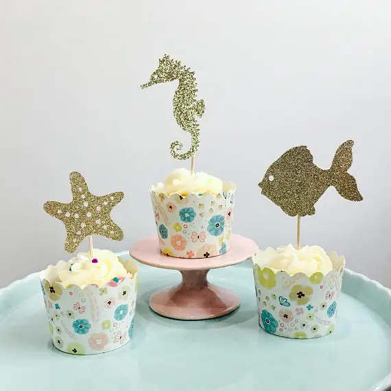 

glitter seahorse cupcake toppers nautical beach wedding sea bridal shower party decoration