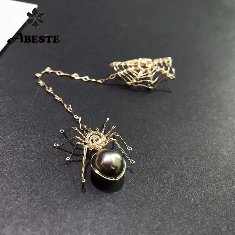 

ANI 14K Roll Gold Fashion Handmade Women Earrings Engagement Drop Earring Tahiti Black Pearl Roll Gold aretes Spider Shape