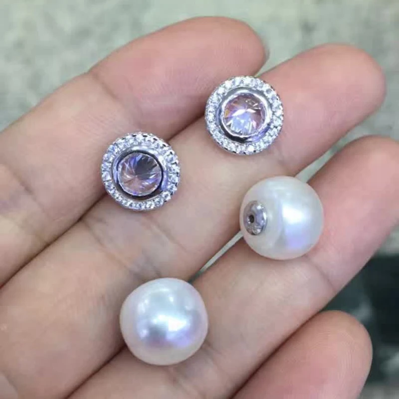 YP1244 New Zircon 925 Sterling Silver Double Beads Pearl Stud Earring