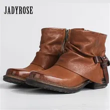 Jady/Винтажные коричневые женские ботильоны; повседневные короткие ботинки из натуральной кожи на молнии сбоку; botas; женские ботинки для верховой езды на платформе