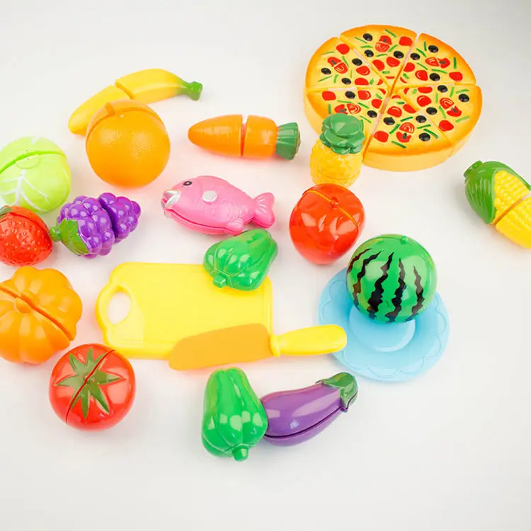 24 шт. пластиковые пищевые игрушки для детей дошкольного возраста Моделирование Пластиковые фрукты и овощи пицца кухонные игрушки вырезанные игрушки