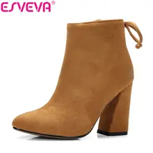 ESVEVA 2017 Women Boots Flock Ankle Boots Round Toe Winter Women Boots Ladies Party Western Stretch Fabric Boots Big Size 34-43