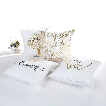 

wholesale wedding gift cushion cover White background gold my queen my love life Tree office home party decor pillow case