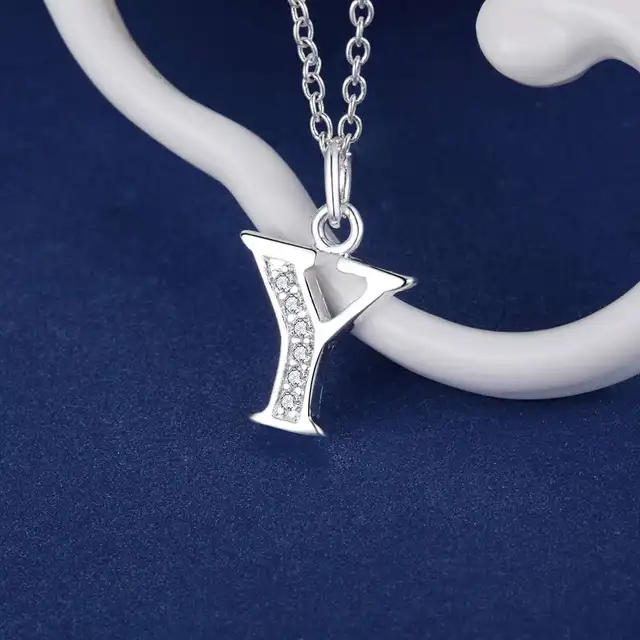 Letter Y bling zircon silver plated Necklace Silver Pendant Jewelry