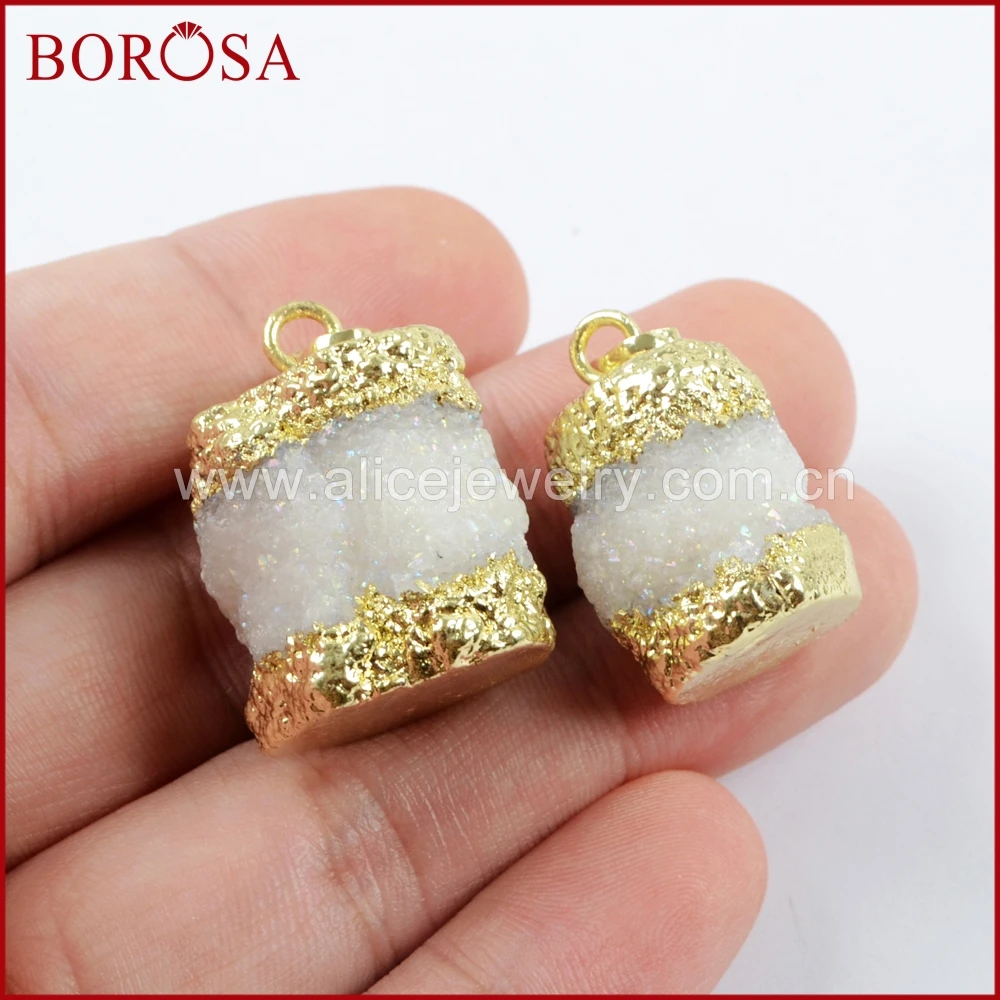 BOROSA 10PCS New Gold Trim White Solar Quartz Stone Pendant Beads Special Natural Crystal Gems Lady Jewerly for Necklace WX1031 | Украшения