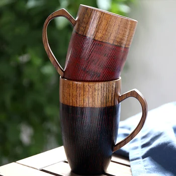 

320ml Handmade Wooden Mug Red Black Coffee Tea Mug Novelty Wooden Couple Cups And Mugs Wood Kitchen Drinkware Creative Love Gift