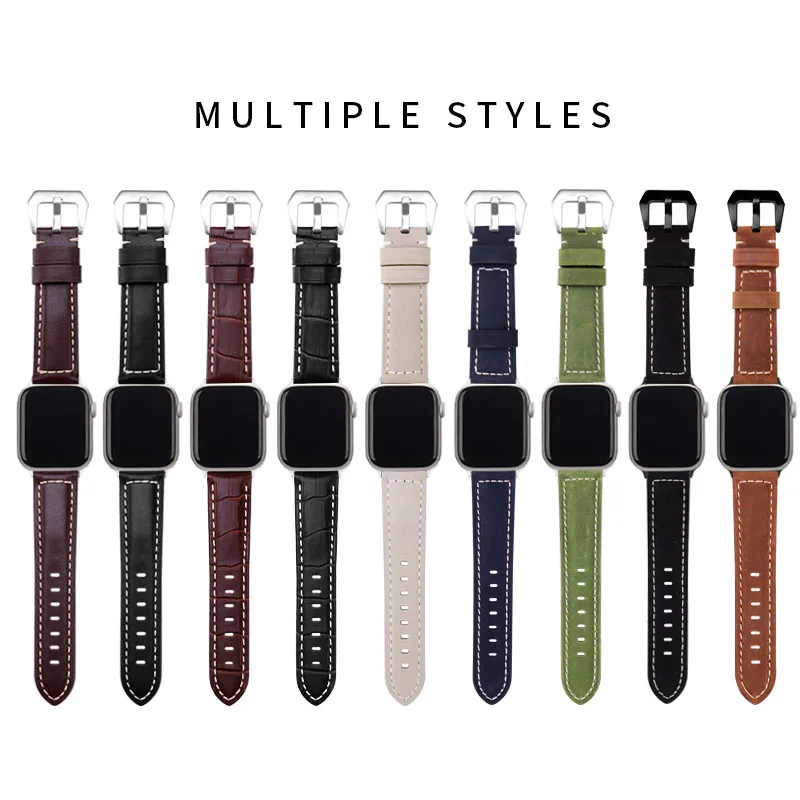 

Accessories Vintage Genuine fat sea leather strap for apple watch 44 40 42 38 for iwatch 1/2/3/4 series vogue leather Wriststrap