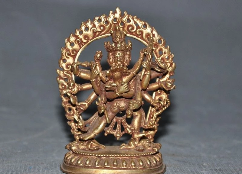 5/" Tibet Tantric Buddhism bronze 24k gold Gilt skull Dorje Vajra phurpa Dagger
