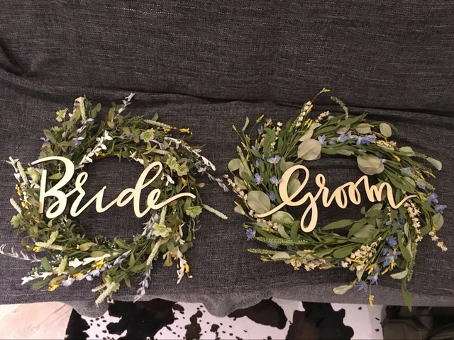 Wooden Letter Wood Groom And Bride Chair Signs For Vintage Rustic Wooden Letter Wood Groom And Bride Chair Signs For Vintage Rustic Wedding Decoration Photo