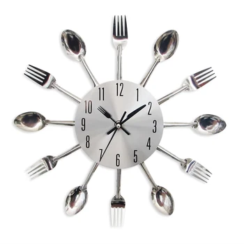 

Creative Stainless Steel Wall Clock Silent Quartz Kitchen Spoon and Fork Decorative Hanging Watch Home Wall Decor Silver 12 Inch