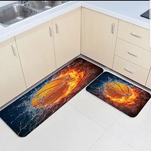 

2 Piece Kitchen Mats and Rugs Set Water Fire Basketball Home Deocr Non Skid Area Runner Doormats Carpet