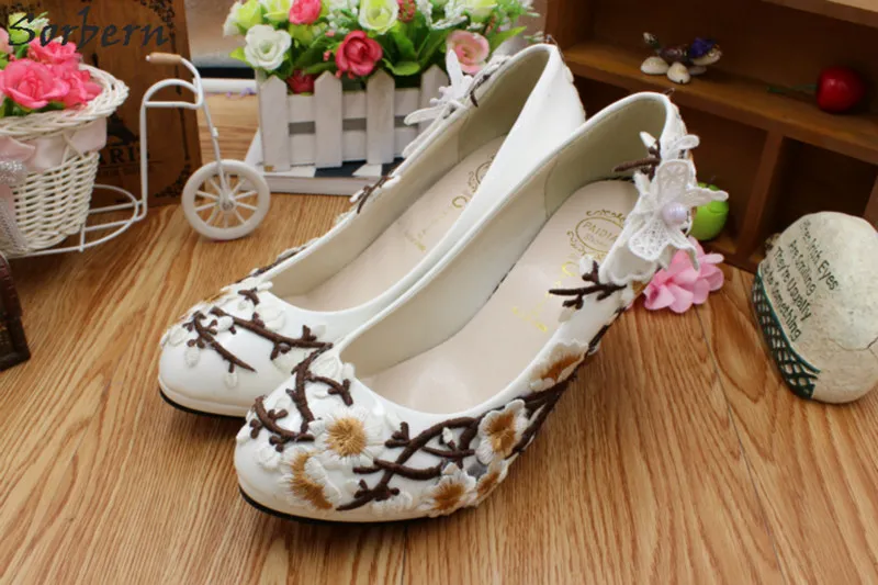 Fleurs Blanc Pompes flat Heel 5cm Talons Fleur 4 8cm De Petit Sorbern Prunier Mariée Heel Nouveau Confortables Mariage Heel Femmes Heel 3cm Chaussures 87S1gxd
