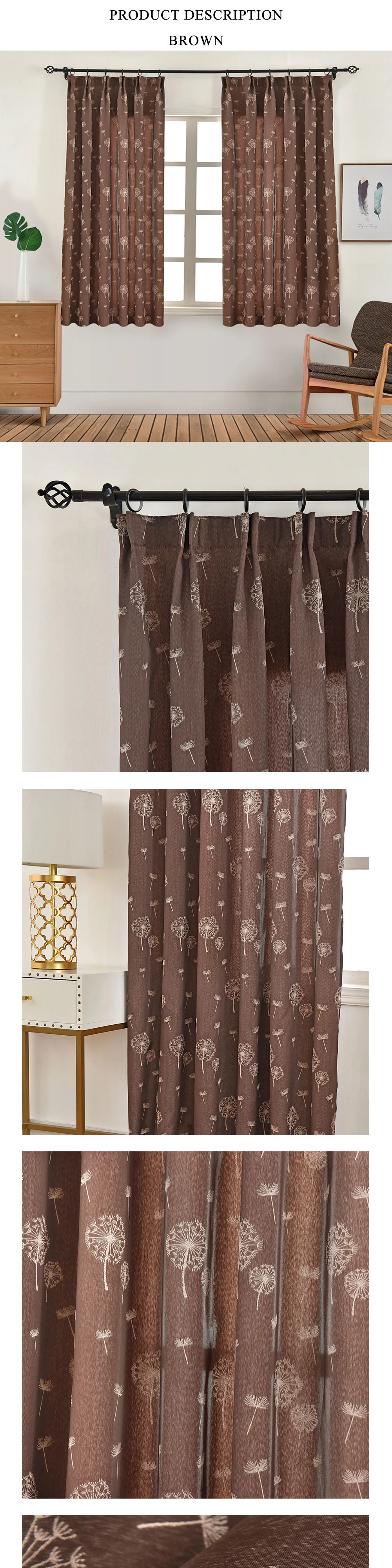 Smt609 NAPEARL Short Semi Shade Curtains For Bedroom Windows Dandelion Jacquard Drops Elegant Panel Drapery Fabric Thread Ready Made (2)