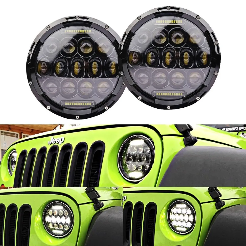 

Black 7'' 75W LED Headlights Bulb for Jeep Wrangler JK Hummer H4 H13 LED Projector Driving Lamps DRL