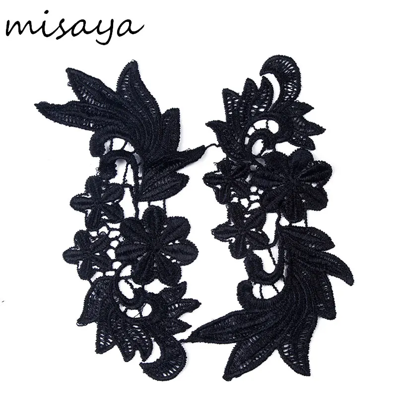 

Misaya Brand 1pc White/Black Embroidery Lace Appliqued Fabric With Mesh Leaf Jacquard Ribbon Lace Fabric Sewing Trims