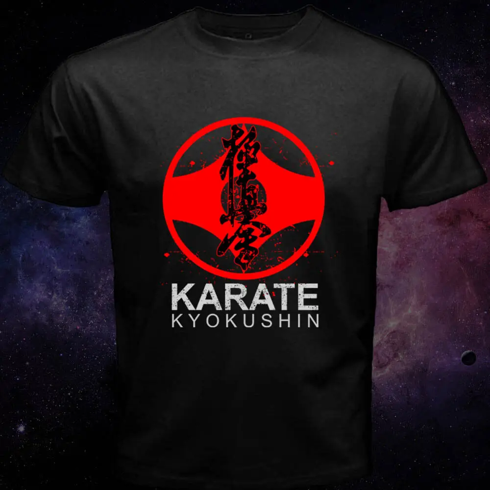 Мужская черная футболка с принтом каратэ Kyokushin хлопковая для занятий боевыми