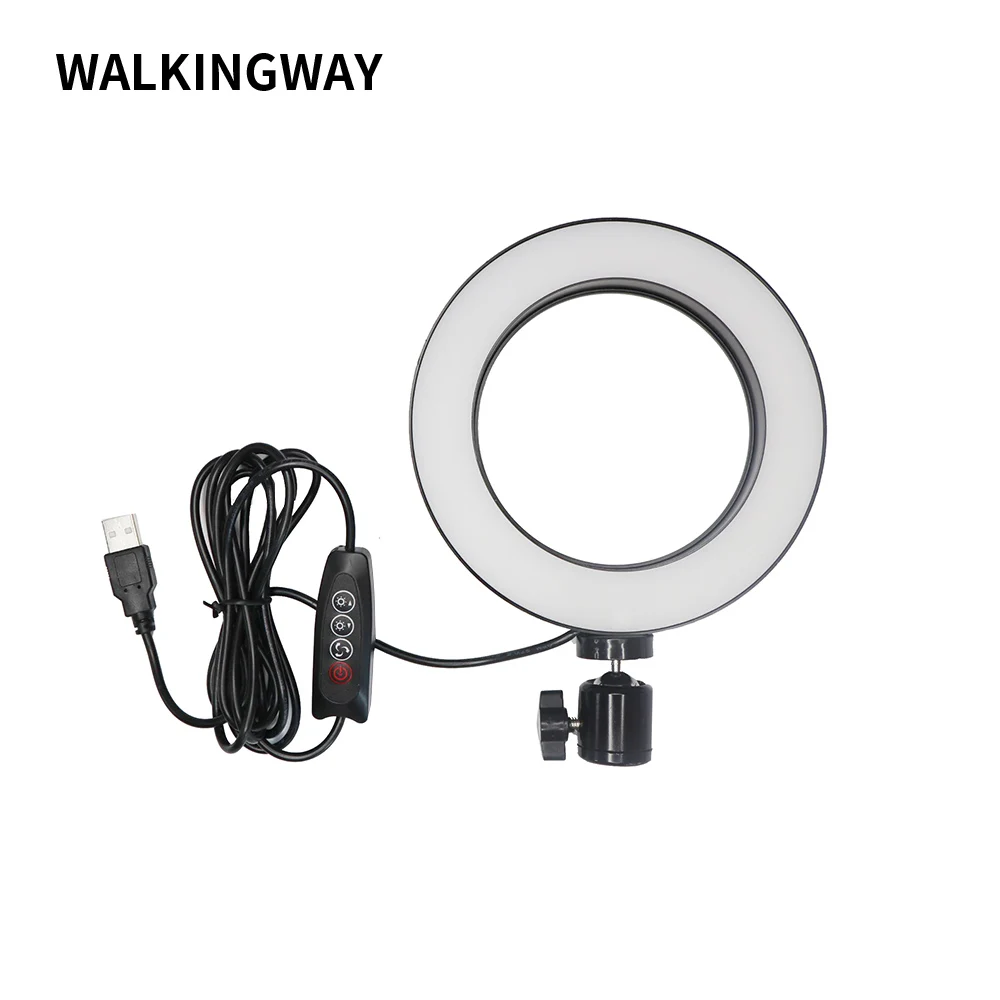 Walkingway 6" Photography Lighting Dimmable LED Selfie Light Ring Light Youtube Live Video Makeup Photo Studio Light USB Plug