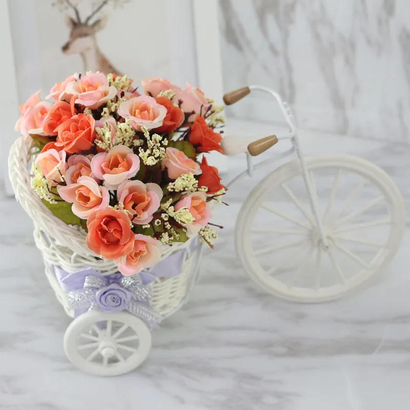 Flone High Quality Artificial Flower Car Simulation  Rattan Bicycle Flowers Set Vase + Flowers Home Office Decor Birthday Gift (18)