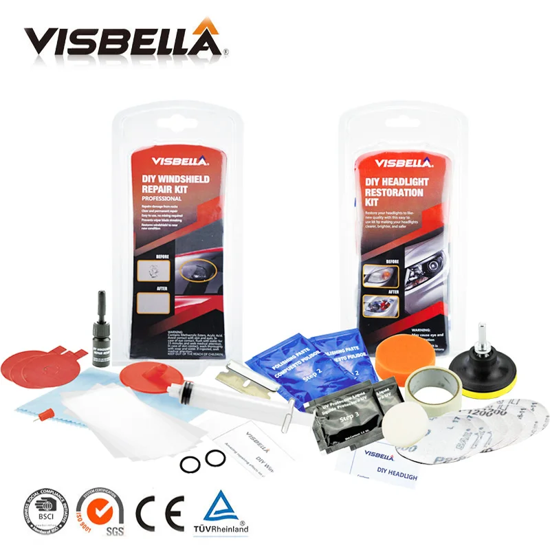 Visbella  Windscreen Glass renwal repair Tools Auto Windshield Scratch Restore Kit and Headlamp Restoration Kit Headlight Clean