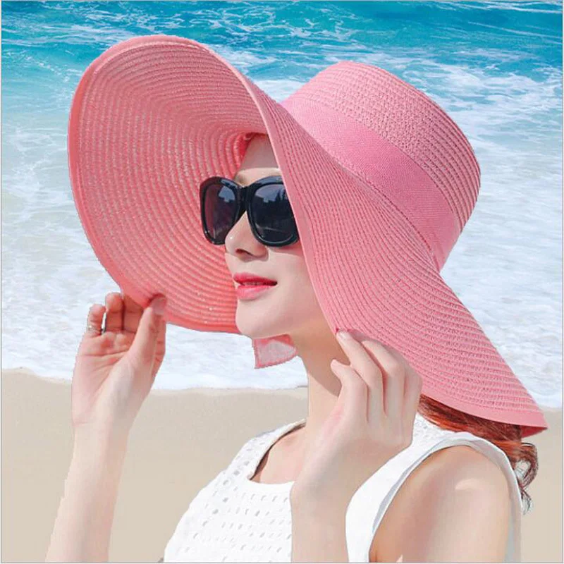 simple summer straw hat women big wide brim beach hat sun hat foldable sun block UV protection panama hat bone chapeu feminino